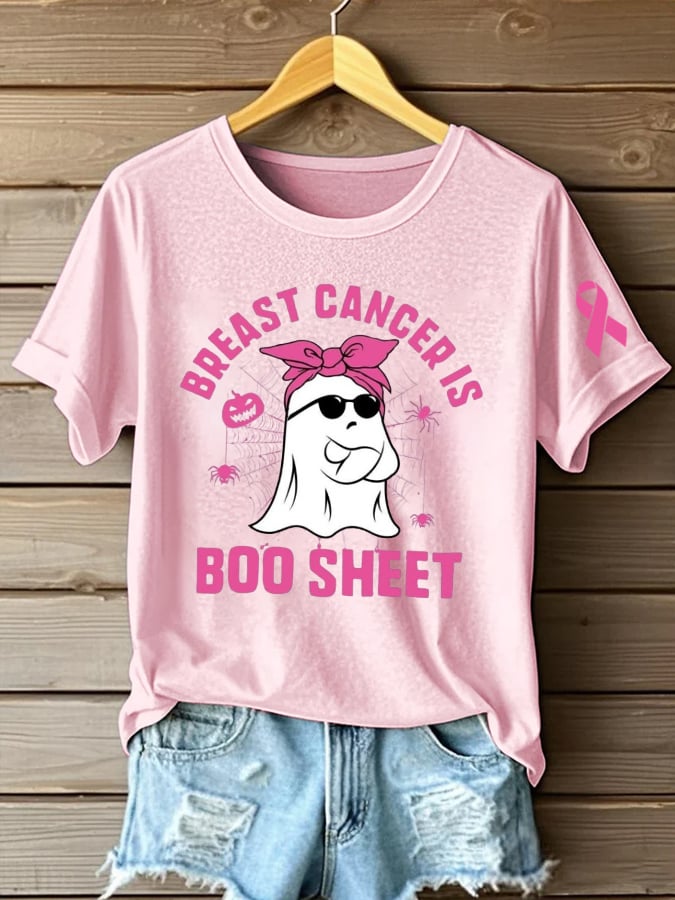 Women's Breast Cancer Is Boo Sheet Printed Casual T-Shirt
