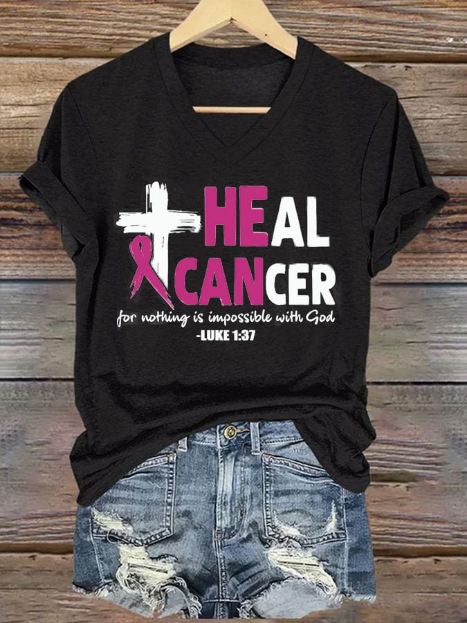 Women'S Heal Cancer For With God Nothing Is Impossible Breast Cancer T-Shirt