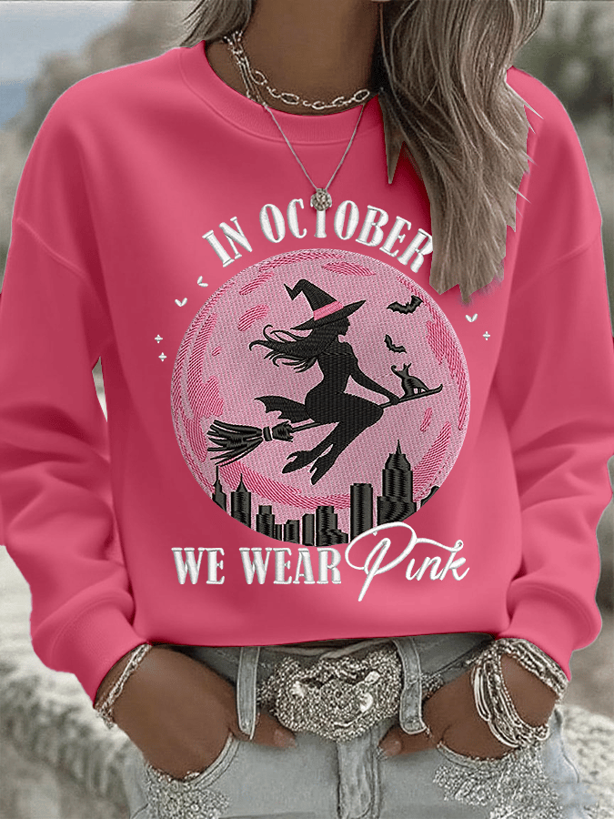 Women's In October We Wear Pink Print Crew Neck Sweatshirt