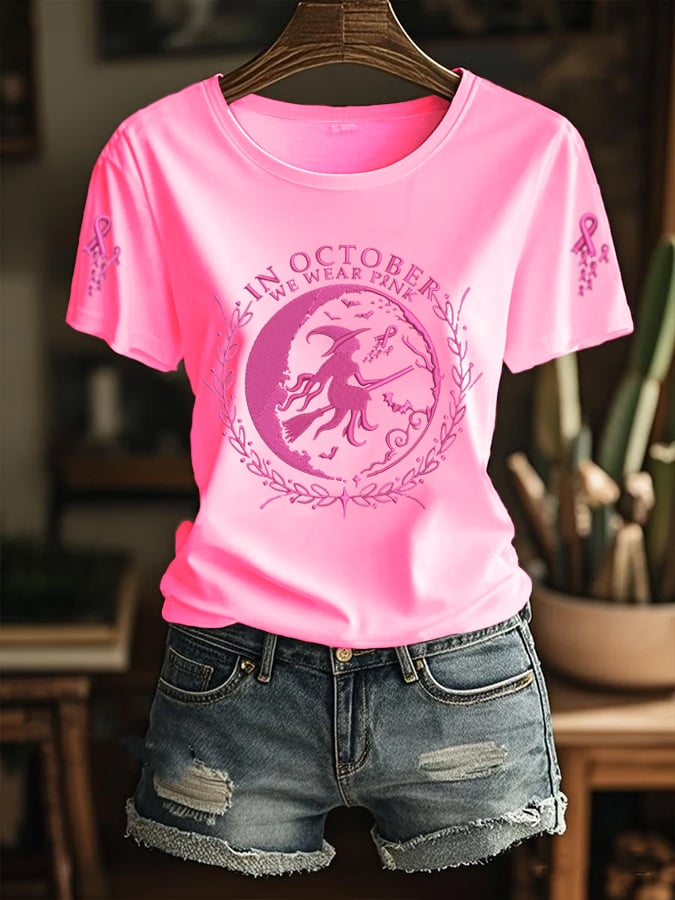 Women's In October We Wear Pink Breast Cancer  Print Shirt
