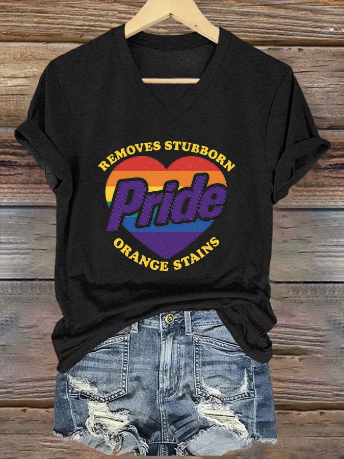 V-Neck Retro Pride Removes Stubborn Orange Stains Print T-Shirt