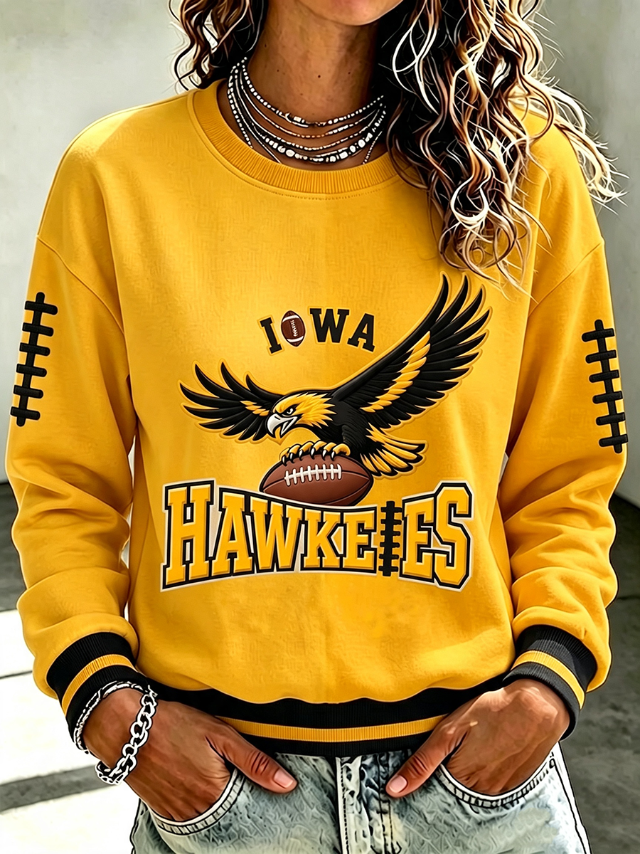 Women'S Retro Football Print Round Neck Sports Shirt