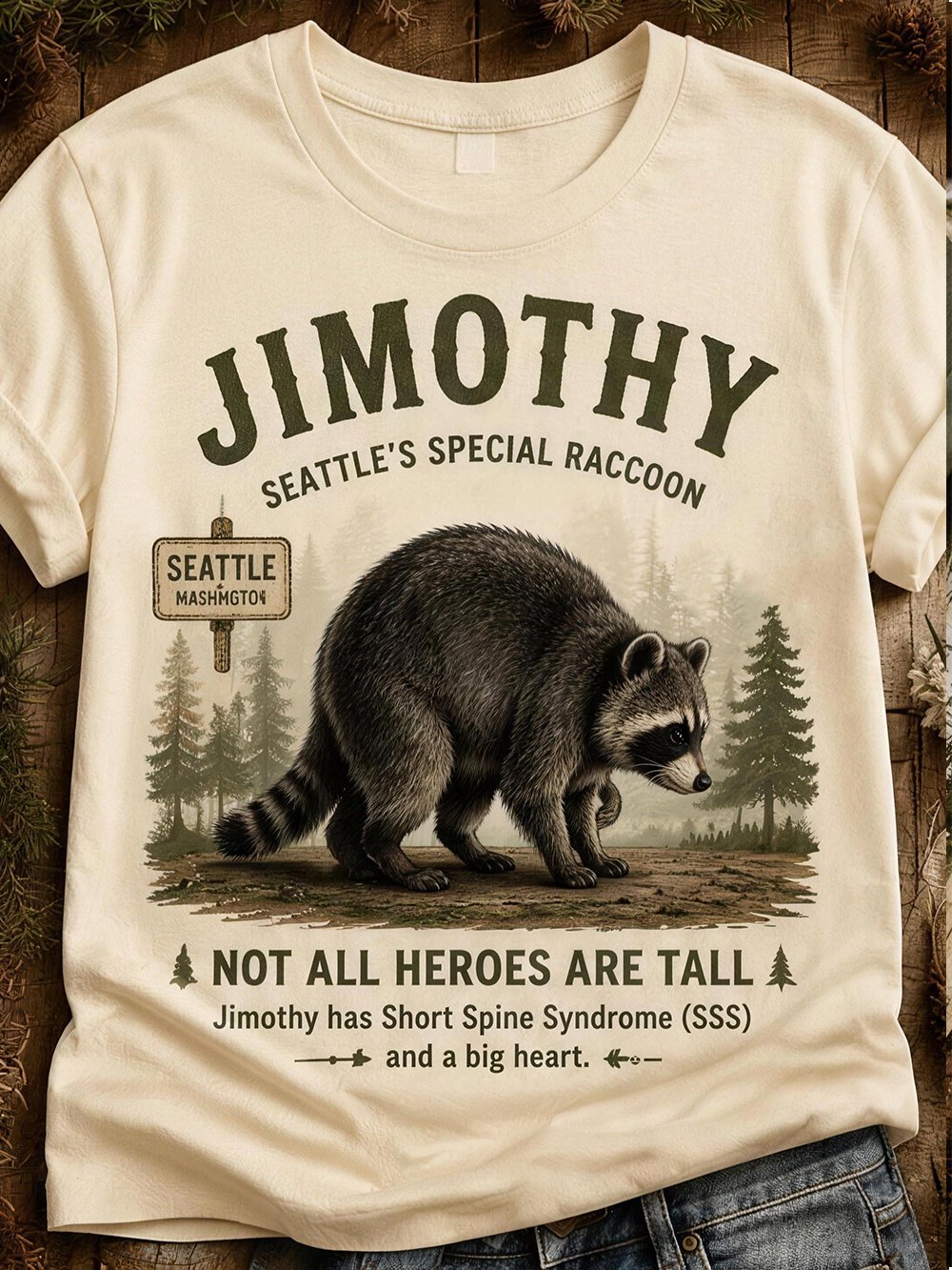 Women's JIMOTHY Raccoon Print Crew-Neck Short-Sleeve T-Shirt