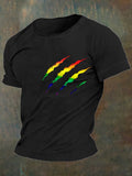 Men's Rainbow Bear Paw Print Casual T-Shirt