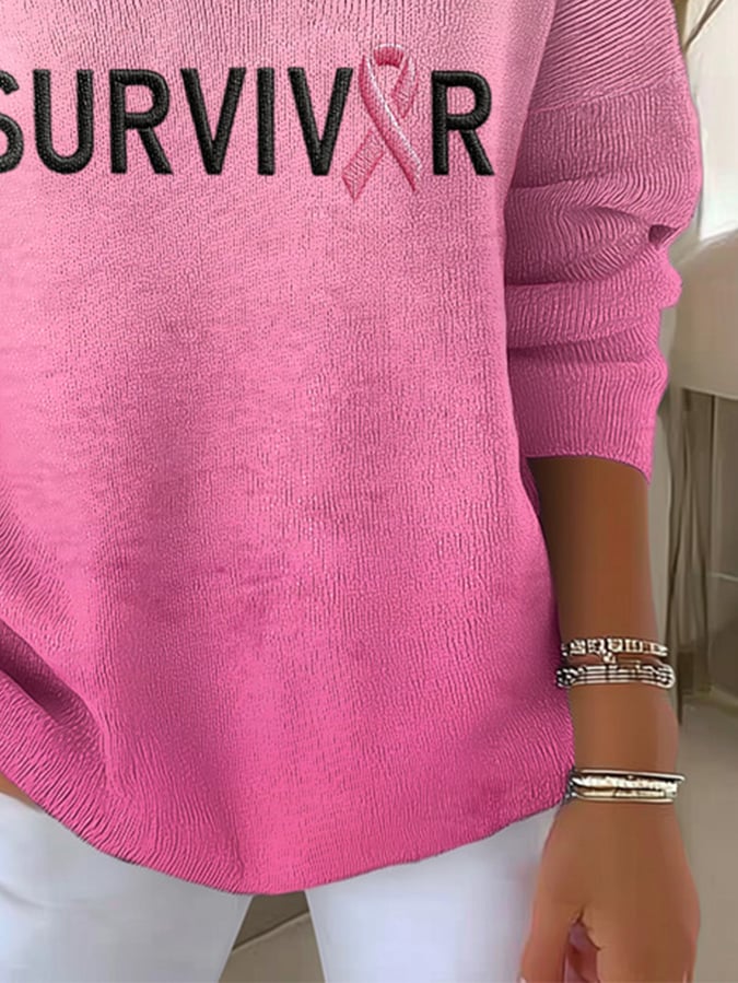 Women'S Breast Cancer Survivors Print Drop Shoulder Sweater