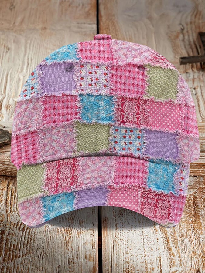 Women's Casual Pink Patch Print Hat