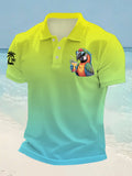 Men's Retro Parrot Vacation Hawaiian Print Polo Shirt