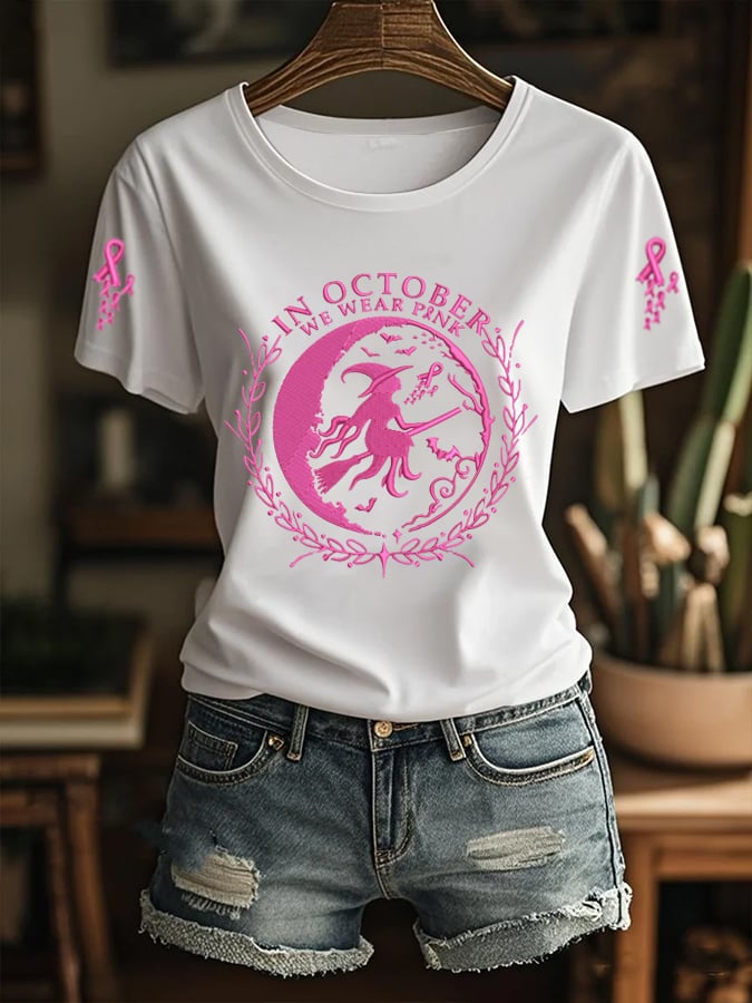 Women's In October We Wear Pink Breast Cancer  Print Shirt