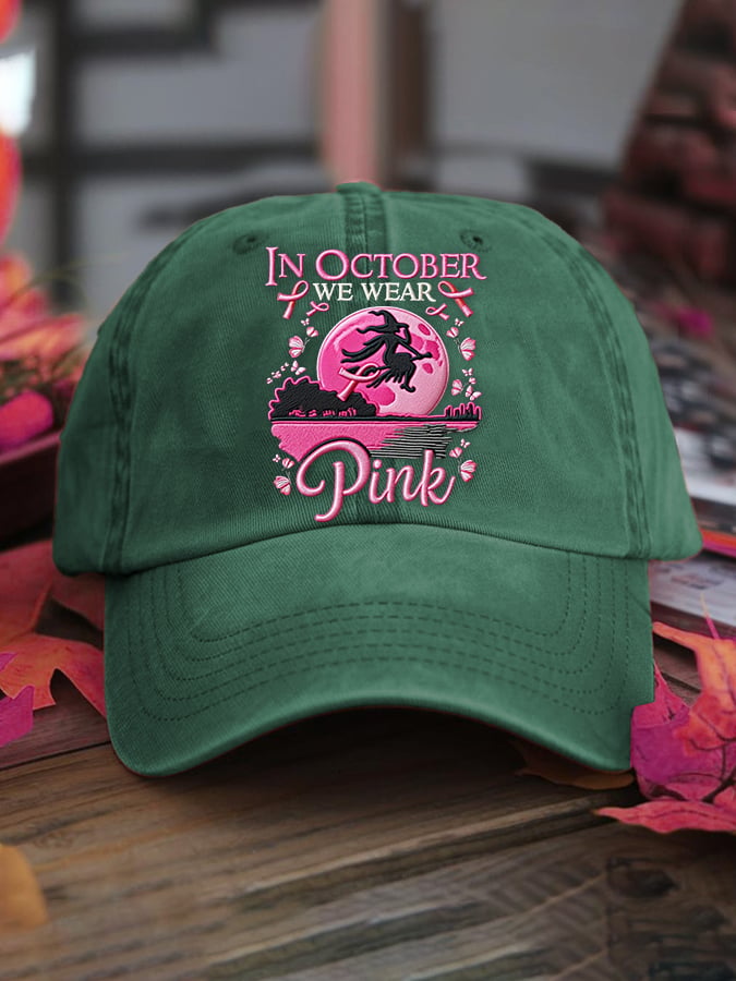 Women's casual October we wear pink witch washed cotton hat