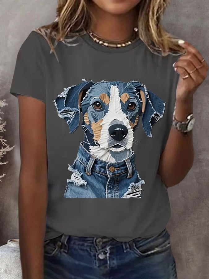 Women's Retro Funny Animal Dog Print T-Shirt
