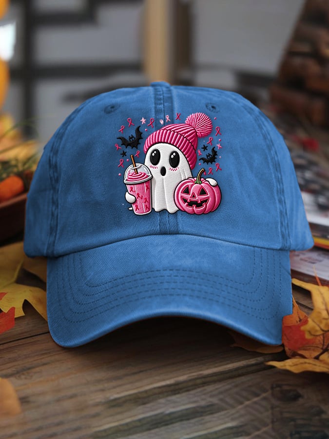 Women's Casual Pink Ghost Washed Cotton Hat