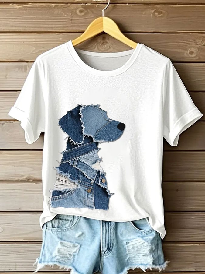 Women's Retro Funny  Animal Dog Print T-Shirt