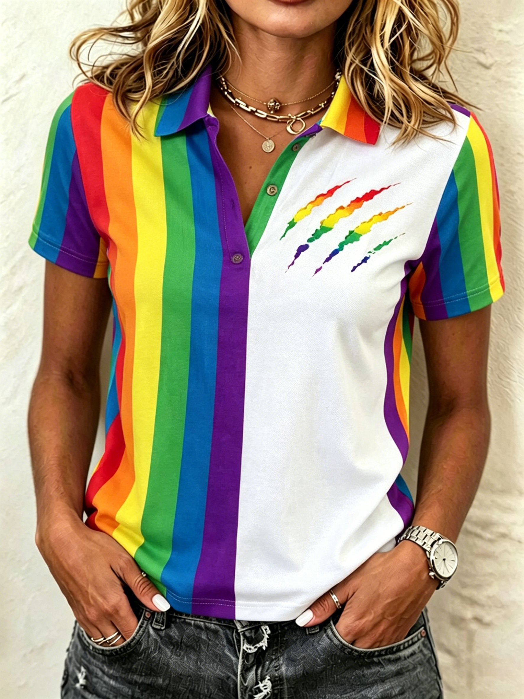 Women's Gay Pride Print Polo Shirt