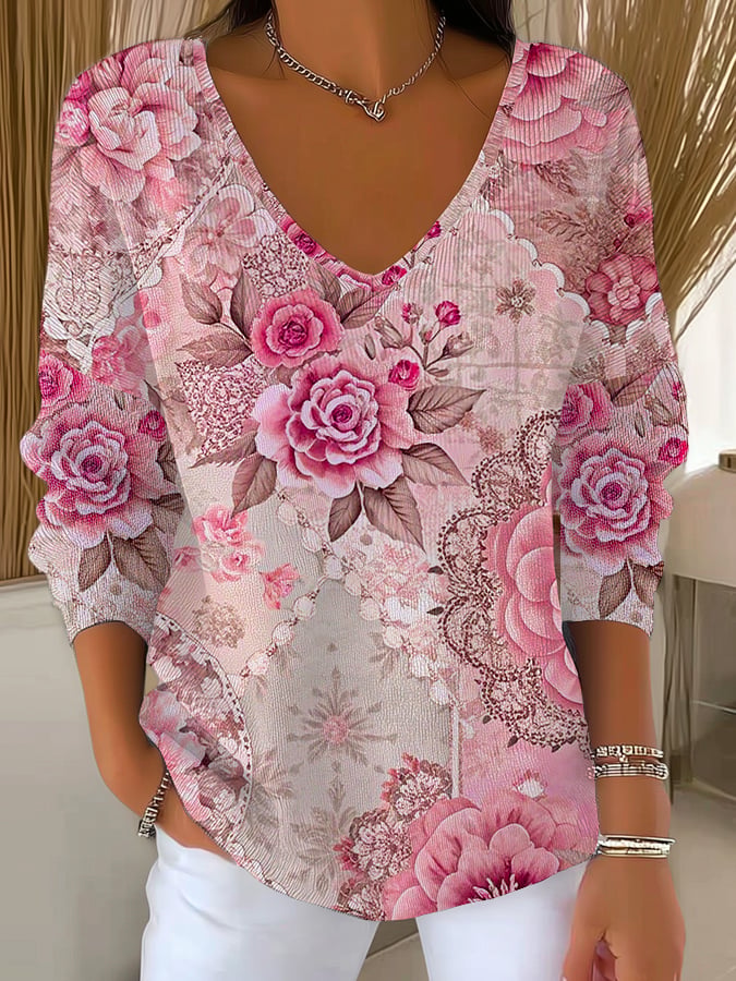 Women's Pink Art  Print Drop Shoulder Sweater