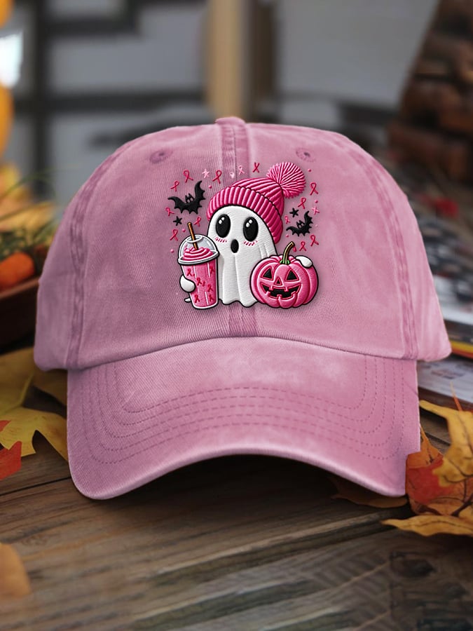 Women's Casual Pink Ghost Washed Cotton Hat