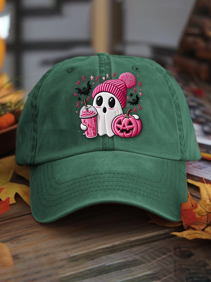 Women's Casual Pink Ghost Washed Cotton Hat