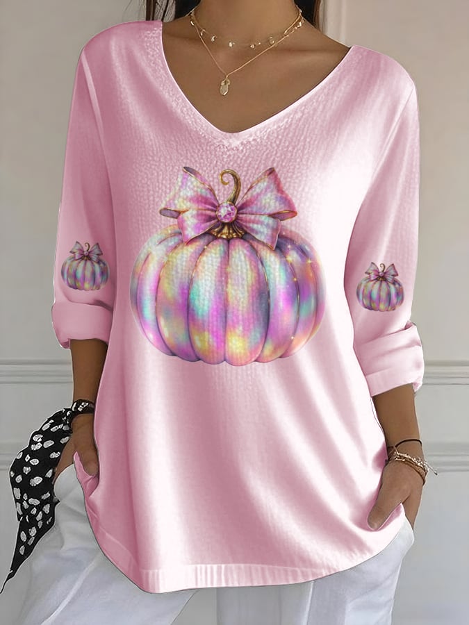 Women's Casual Pink Pumpkin Bubble Wrinkle Cotton And Linen Top