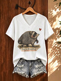 V-Neck Retro Jimothy Raccoon Be A Jimothy Print T-Shirt