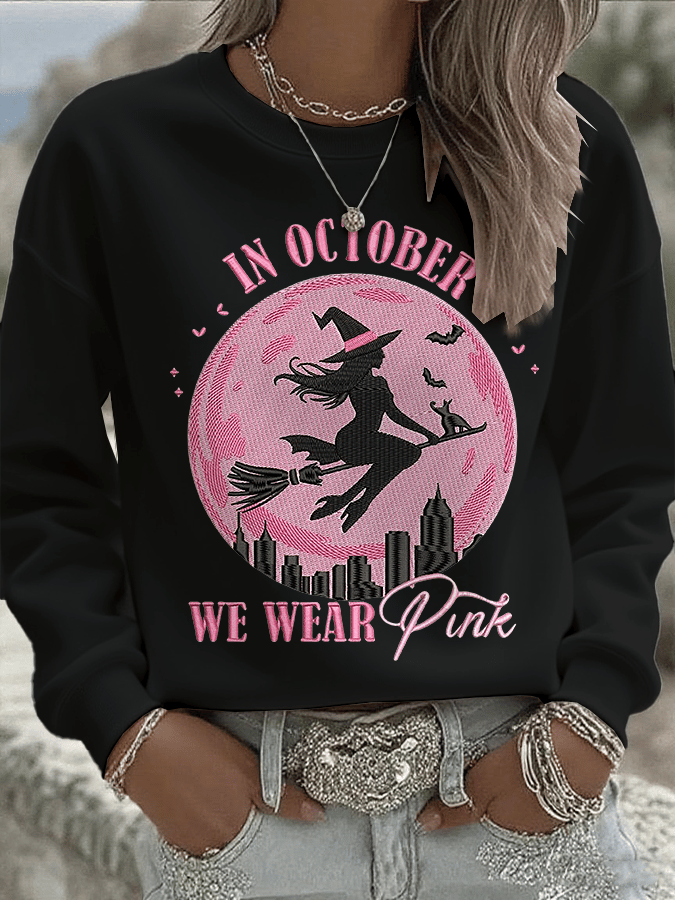Women's In October We Wear Pink Print Crew Neck Sweatshirt