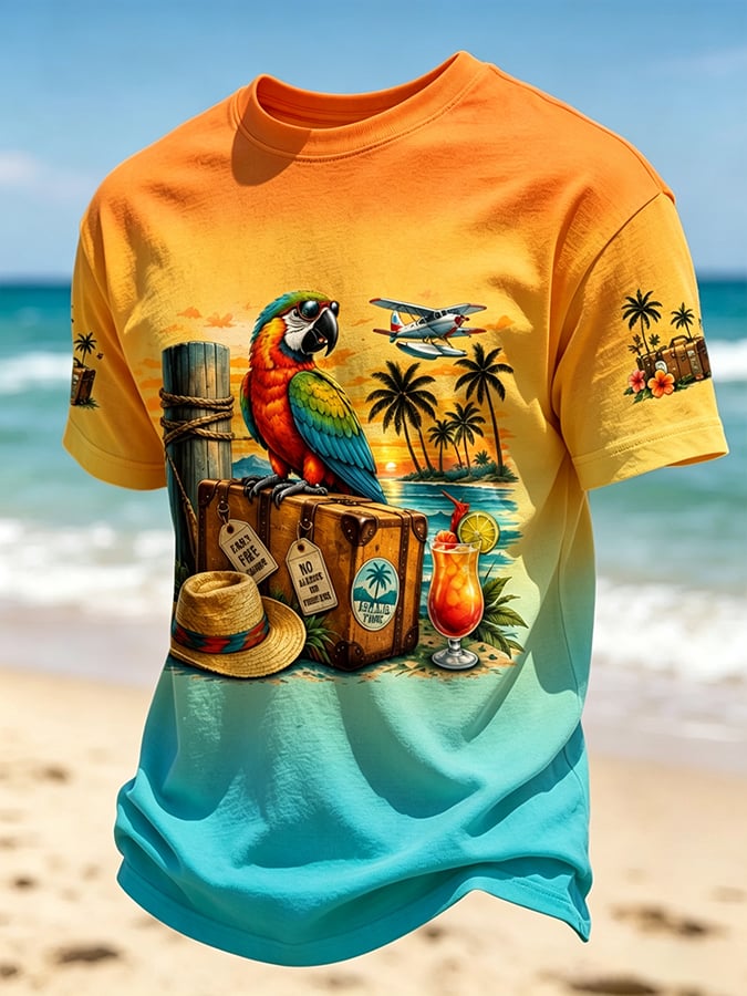 Men's Retro Vacation Retirement Printed Casual T-Shirt