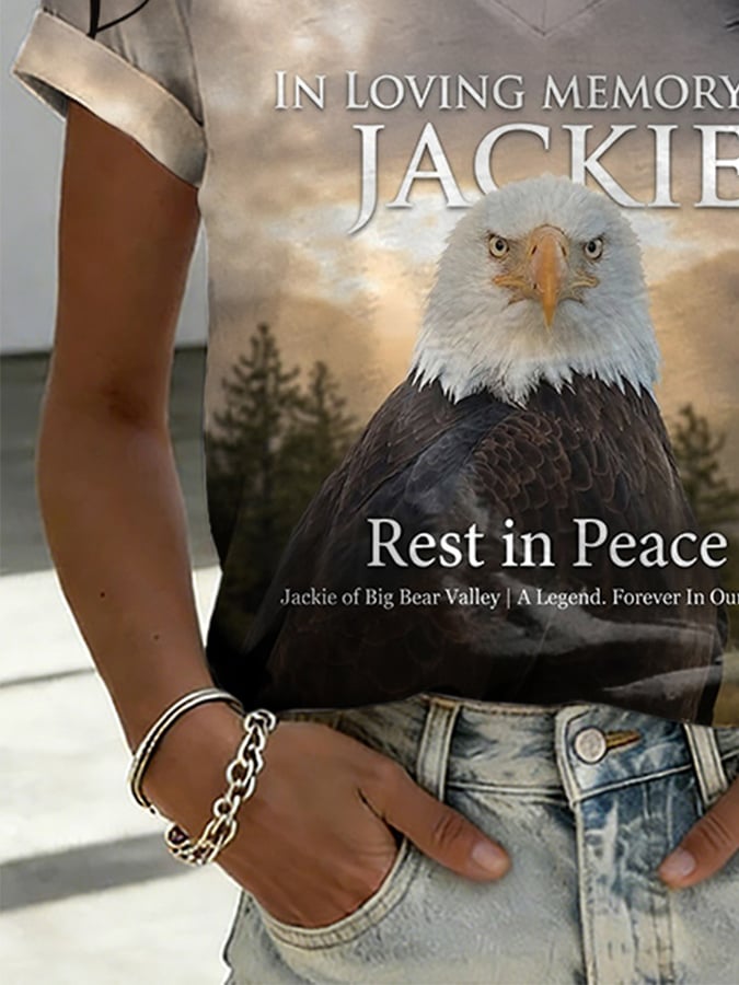 V-Neck Retro In Loving Memory Of Jackie Rest In Peace Jackie Of Big Bear Valley A Legend. Forever In Our Hearts Print T-Shirt