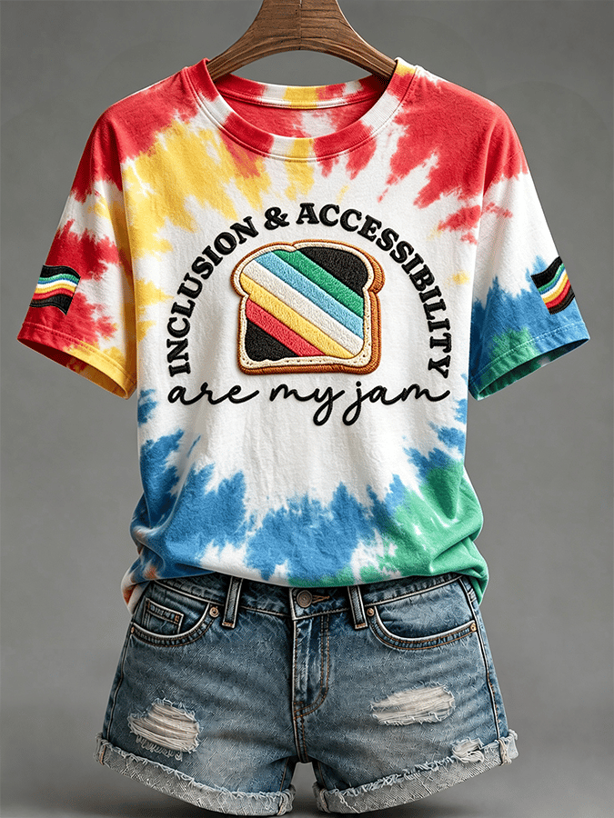 "Inclusion & Accessibility" Comfortable Crew Neck Short-Sleeved Shirt T