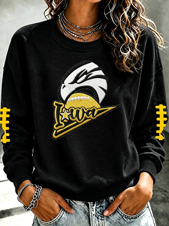 Women'S Retro Football Print Round Neck Sports Shirt