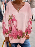 Women's Pink Print Casual Long Sleeve T-Shirt