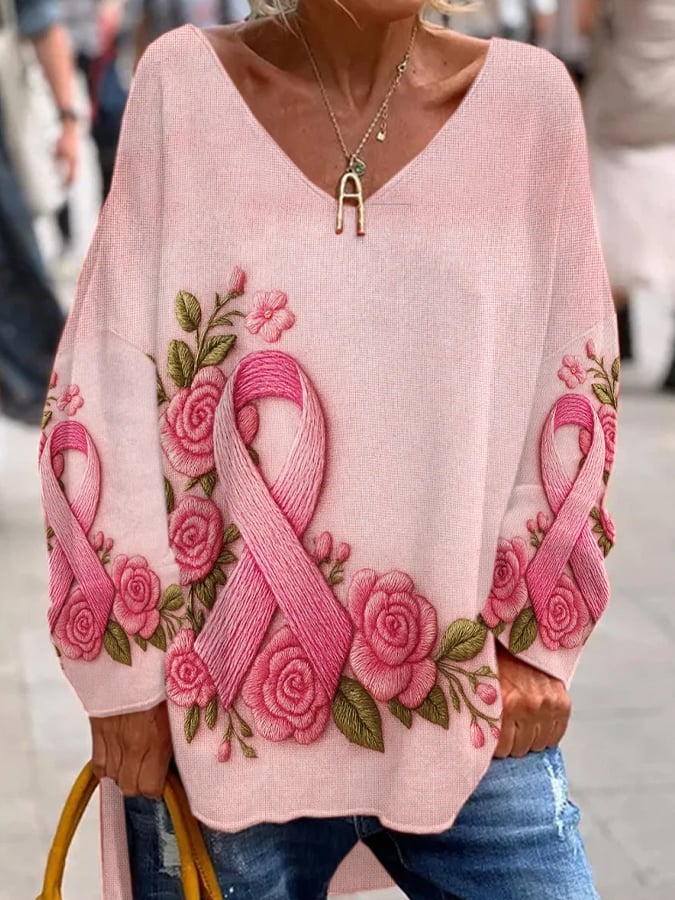 Women's Pink Print Casual Long Sleeve T-Shirt