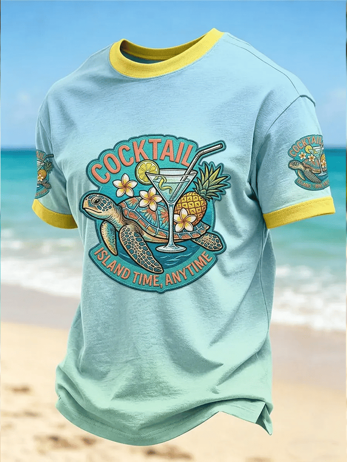 "Cocktail Island Time, Always Ready" Printed T-Shirt