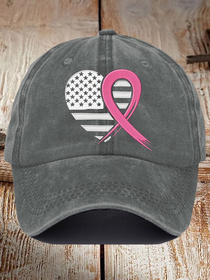 Unisex Breast Cancer Heart Ribbon Flag Print Baseball Cap