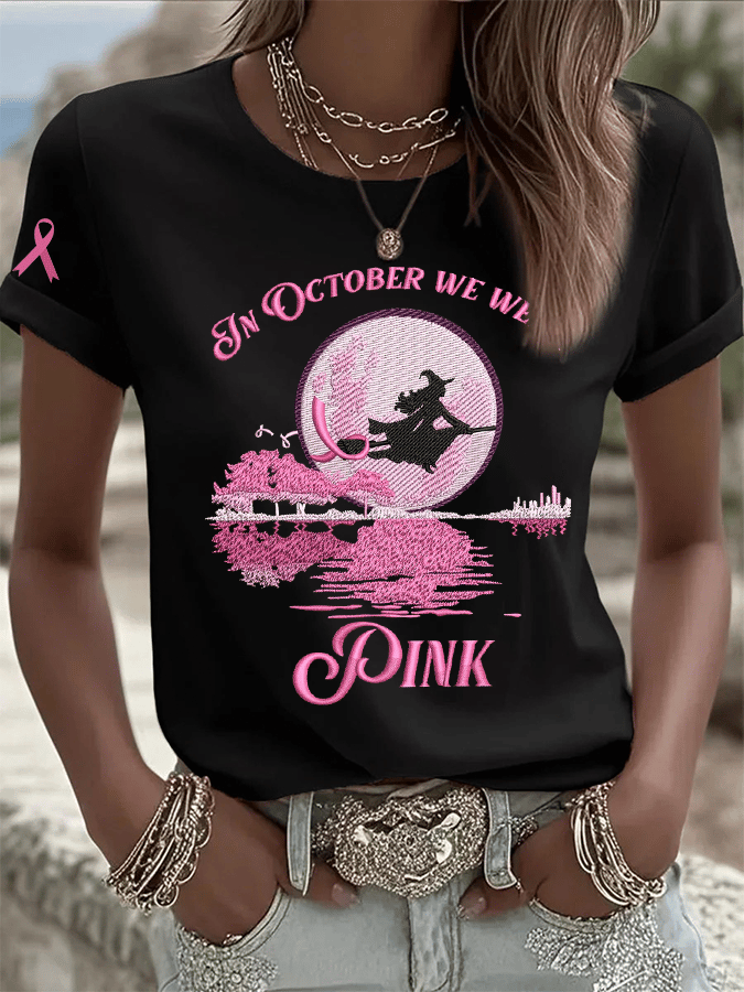 Women's In October We Wear Pink Print Crew Neck T-Shirt