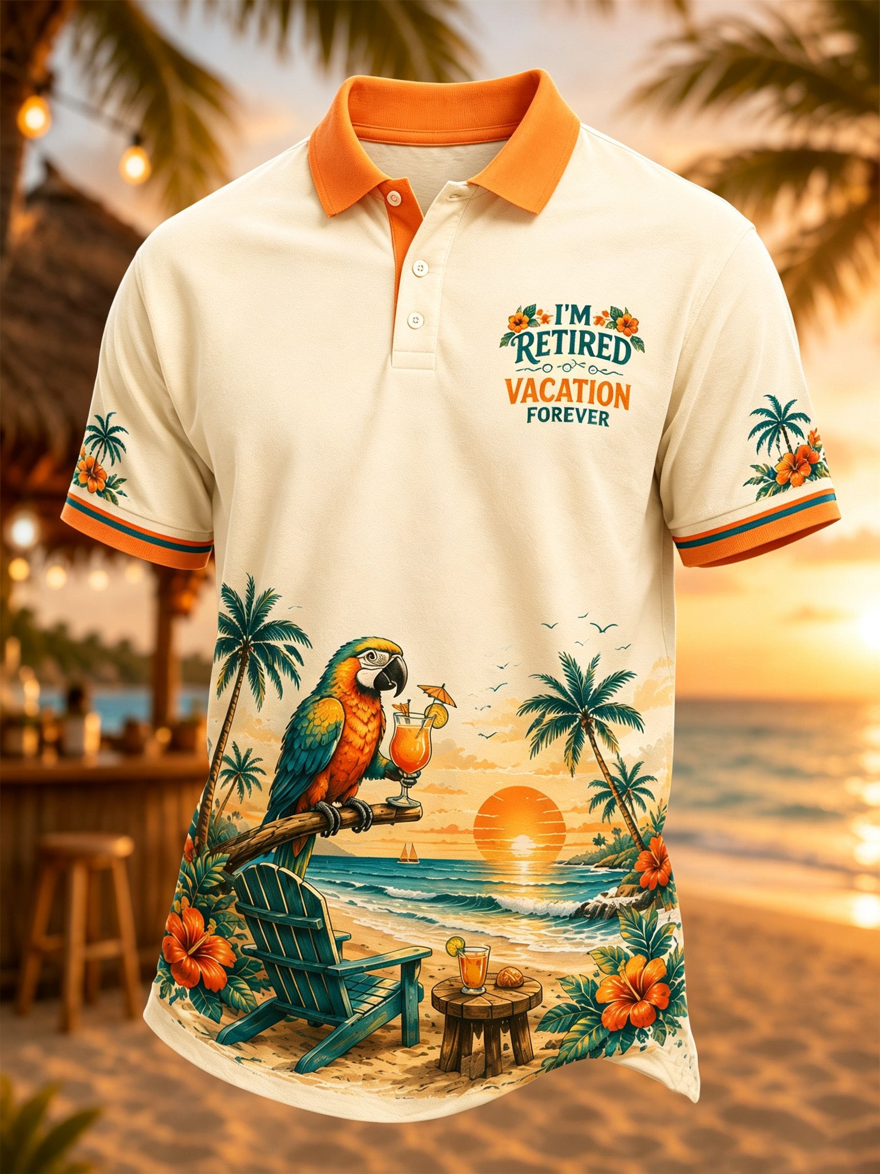 Men's Retro Vacation Music Parrot Print Polo Shirt