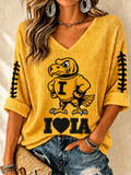 Women'S Football Print Waffle  Top