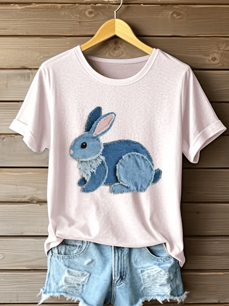 Women's Retro Funny  Animal Mignon Lapin Print T-Shirt