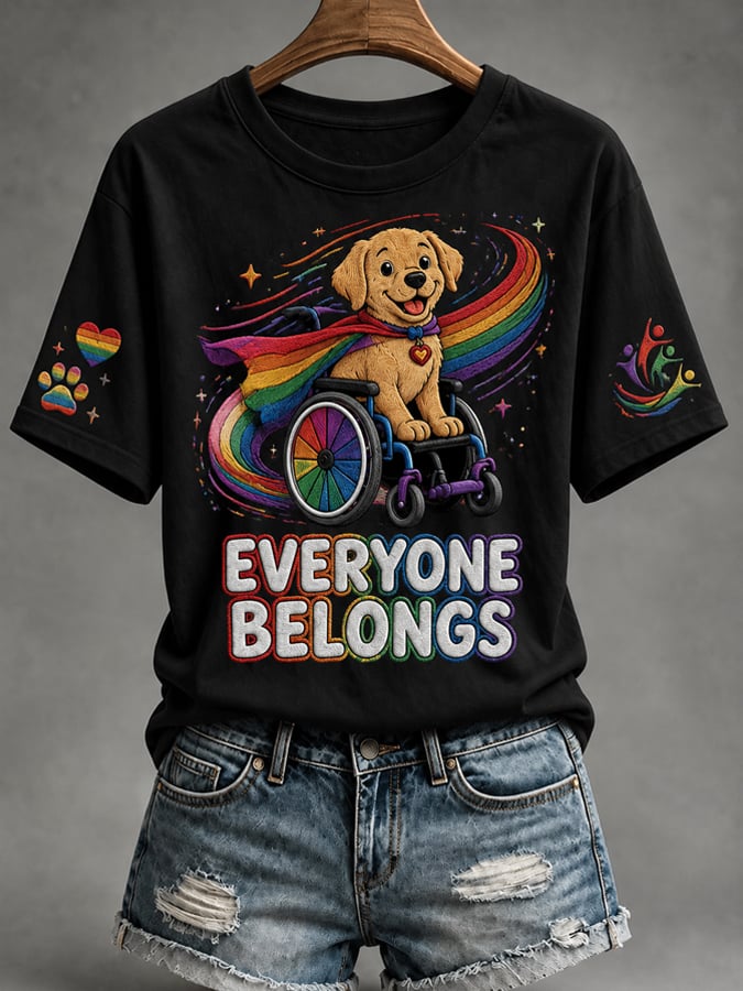 Women'S Casual "Everyone Belongs" Print Short-Sleeve T-Shirt
