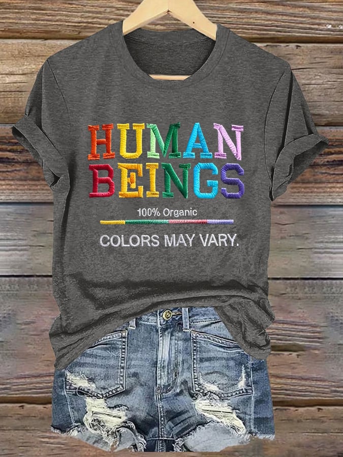 Retro Human Beings 100% Organic Colors May Vary Human Rights Equality Pride T-Shirt