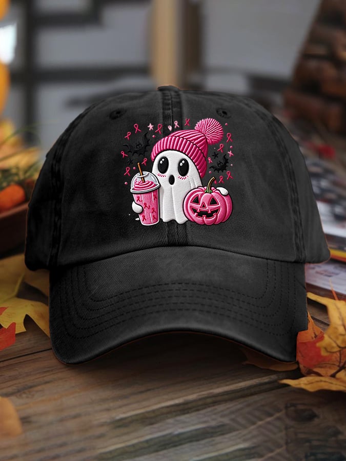 Women's Casual Pink Ghost Washed Cotton Hat