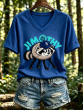 Women's Jimothy Raccoon Print V Neck T-Shirt