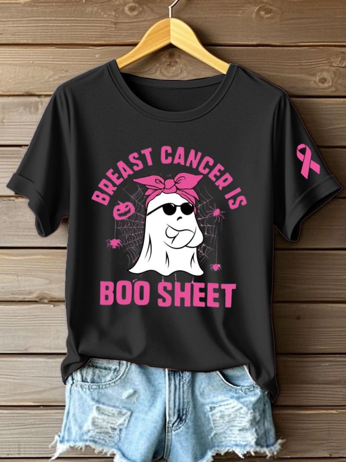 Women's Breast Cancer Is Boo Sheet Printed Casual T-Shirt