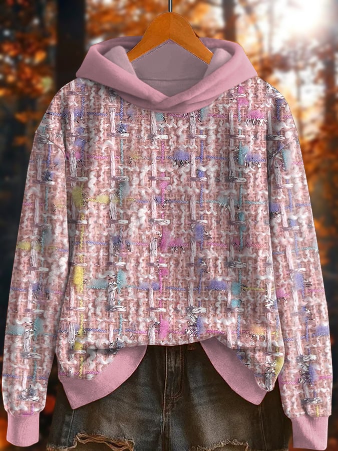 Women's Pink Plaid Print Hoodie