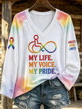 Women'S Casual "Disability Pride Month" Print V-Neck Top