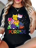 Women's Pride Month Rainbow Cat Animal Cute Print Short Sleeve T-Shirt