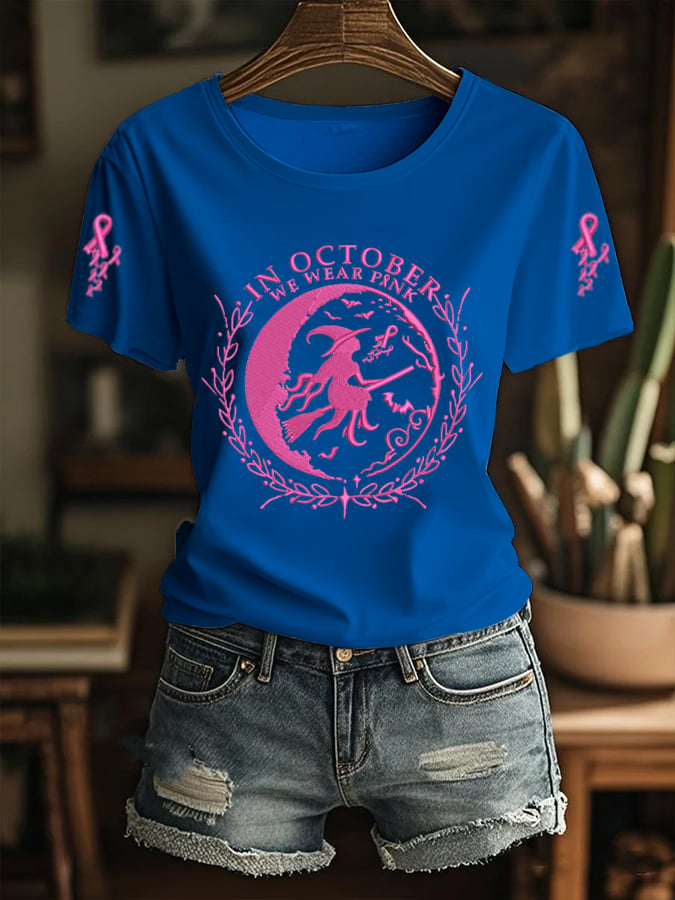 Women's In October We Wear Pink Breast Cancer  Print Shirt