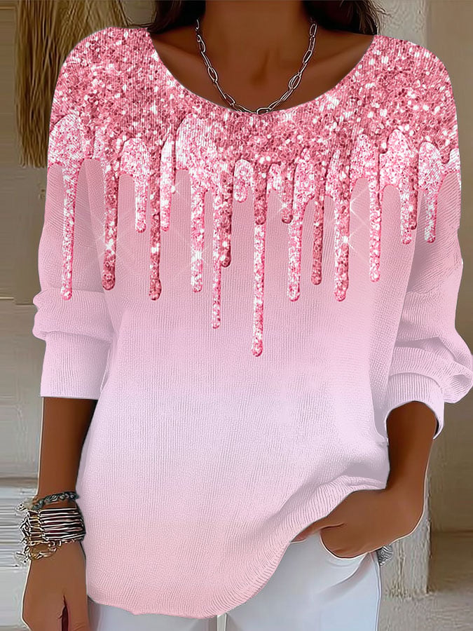 Women's Retro Pink Gradient Art Print Sweater