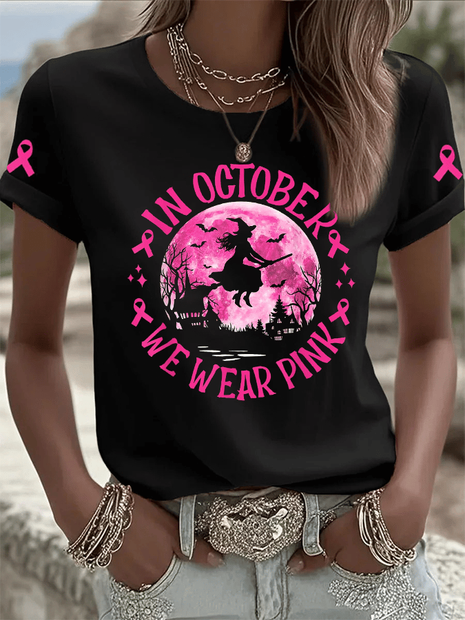 Women's In October We Wear Pink Print Crew Neck T-Shirt