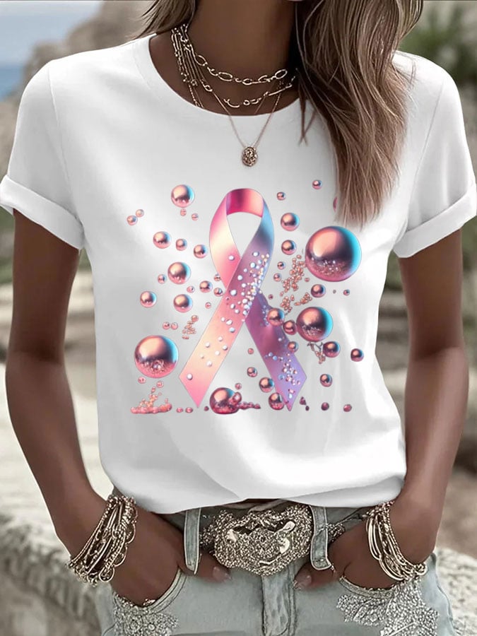 Women's  Breast Cancer Print T-Shirt