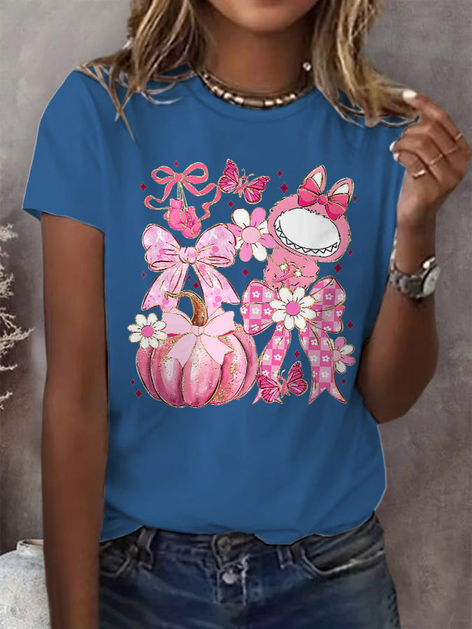 Women's Casual Pink Rugby Waffle Long Sleeve Breast Cancer Art T-Shirt
