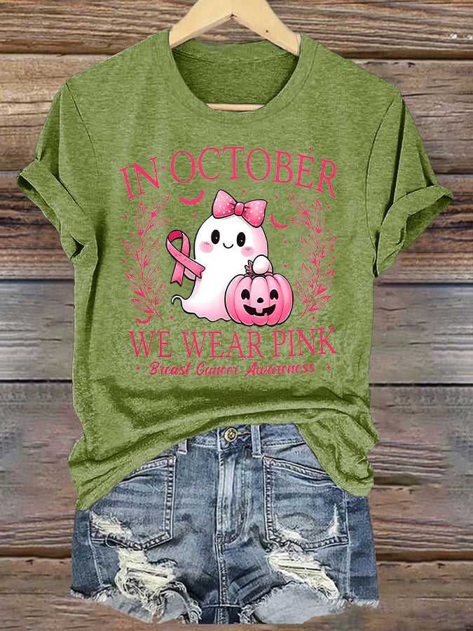 Women's Retro In October We Wear Pink Breast Cancer Awareness Print T-Shirt