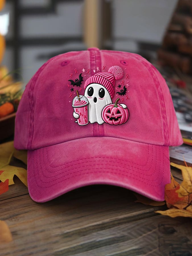 Women's Casual Pink Ghost Washed Cotton Hat
